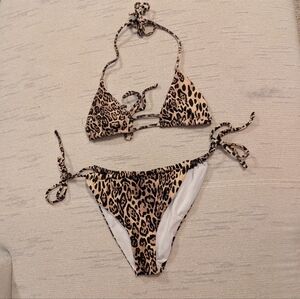 Bikini Set Womens,  Leopard Print,  Crinkle Triangle Tie
